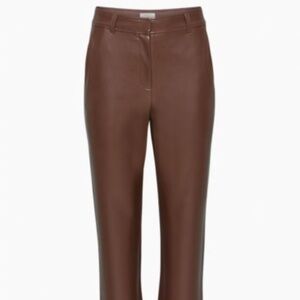 Aritzia Babaton Command Pant Mid-Rise Leather Pants Coffee Brown Sz 0 Brand New